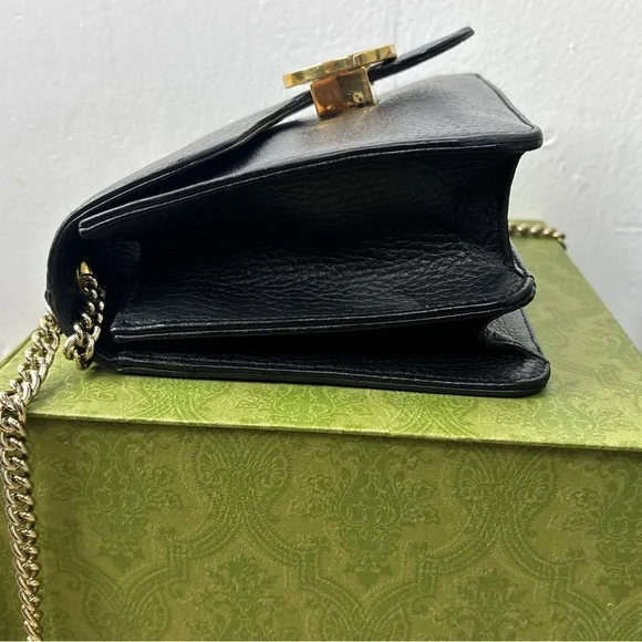Gucci Interlocking G Dollar Small Black Leather Crossbody with Gold Chain - Picture 7 of 14